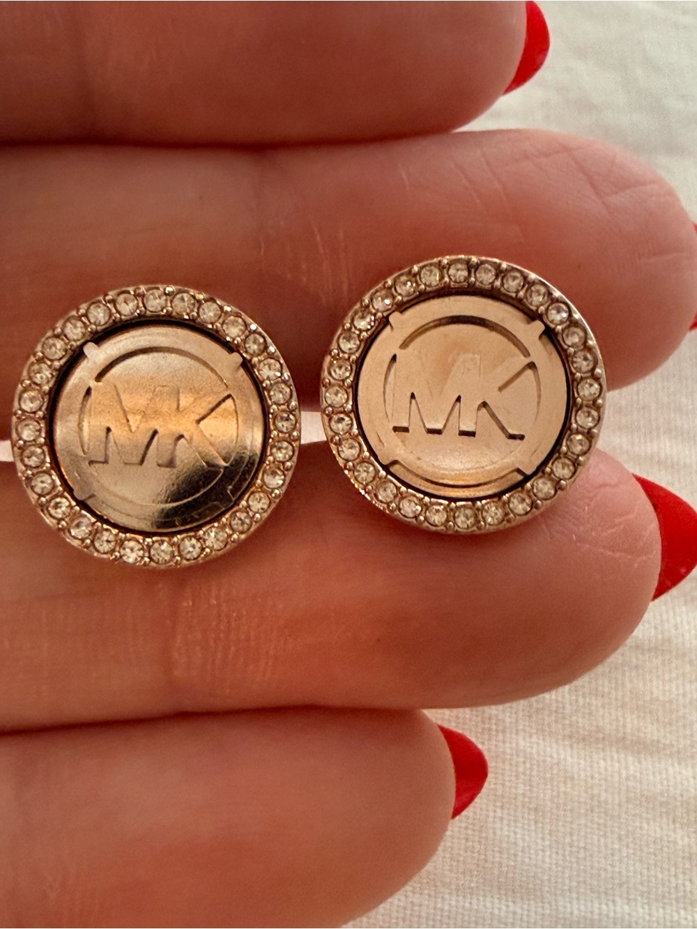 Michael Kors Rose Gold Tone Crystal Halo MK Round Stud Earrings